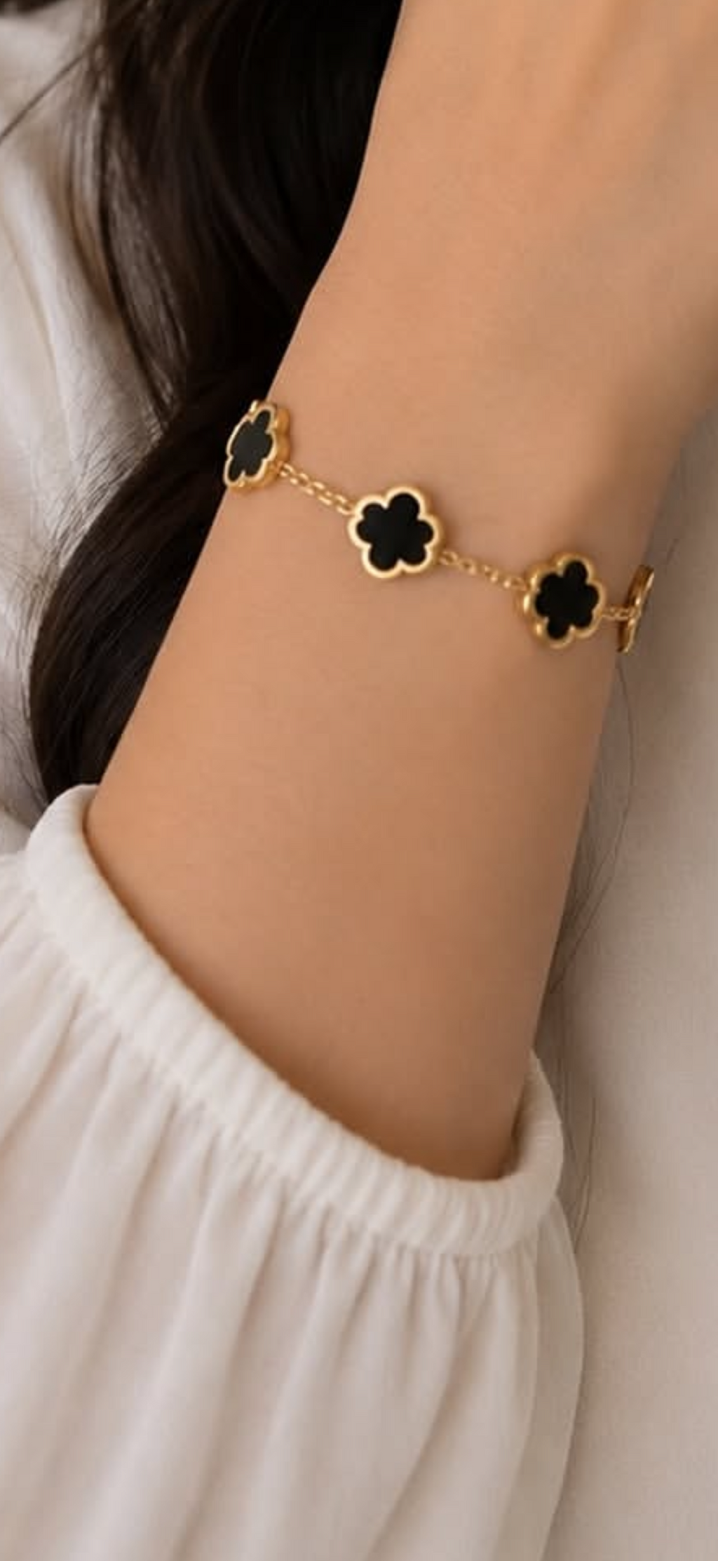 18K Guldbelagt Blomsterarmbånd – Sort