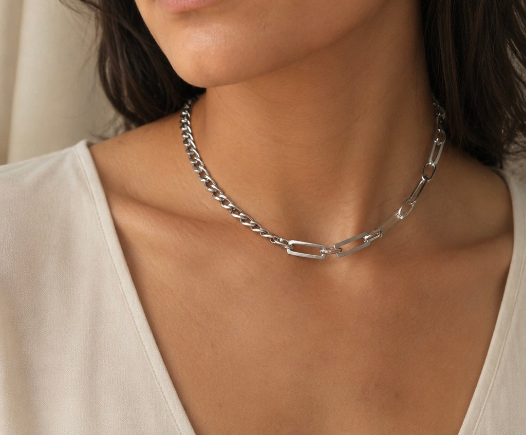 ✨ Mixed Chain Silver Halskæde ✨