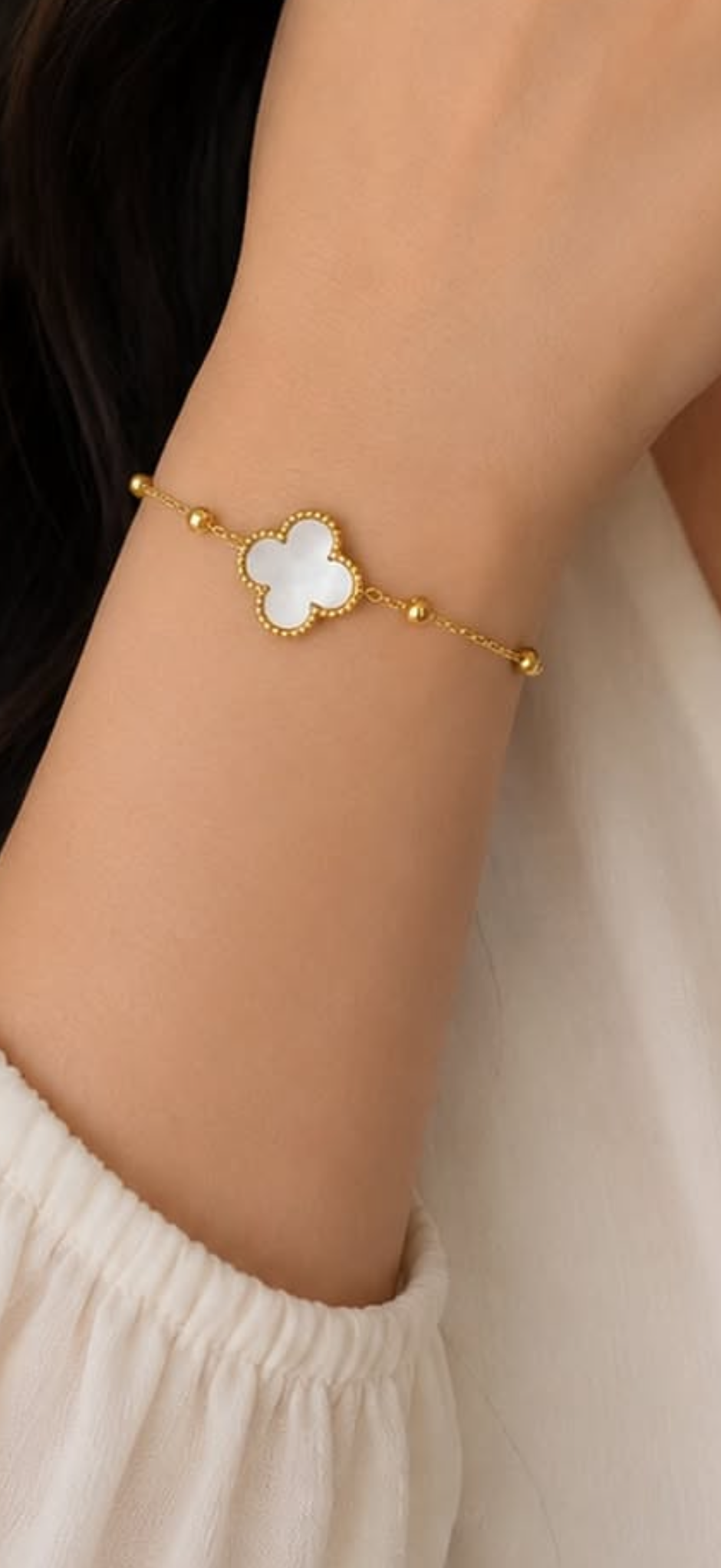 18K Guldbelagt Blomsterarmbånd – Hvid