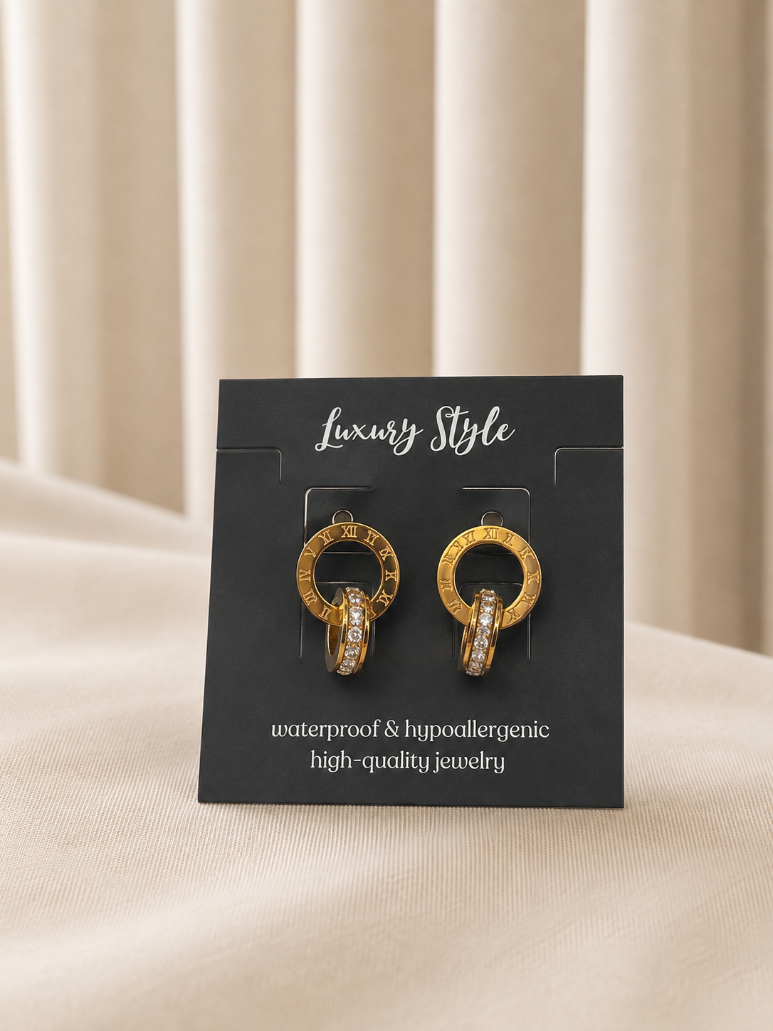 Luxe Crystal Hoop Øreringe Guld – 18K Guldbelagt Rustfrit Stål